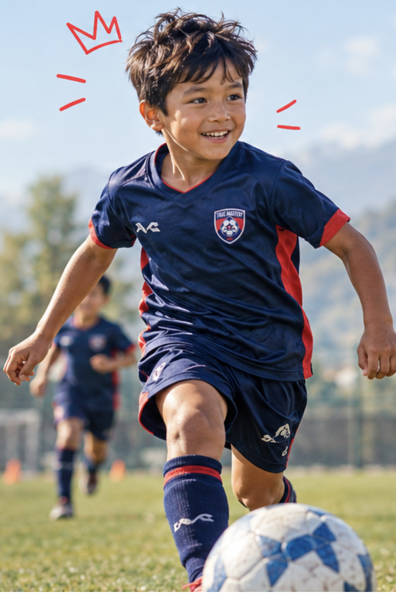 Junior football player at True Mastery Football Academy